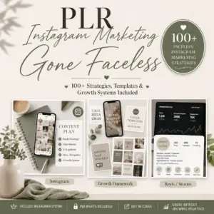 Instagram Marketing – Gone Faceless PLR bundle with templates and growth systems for digital entrepreneurs.