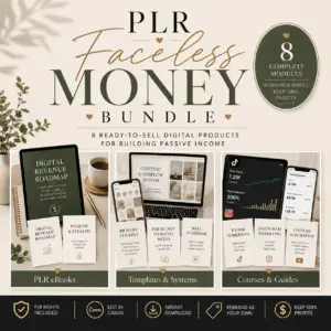 PLR digital product bundle: Faceless Money modules, ready-to-resell passive income tools and templates.