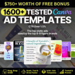 1600+ tested Canva ad templates for high-converting ads, CTR over 1.5%, digital product bundle.