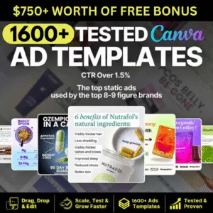 1600+ tested Canva ad templates for high-converting ads, CTR over 1.5%, digital product bundle.