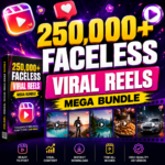 Faceless viral Reels mega bundle featuring 250,000+ editable templates for social media marketing.
